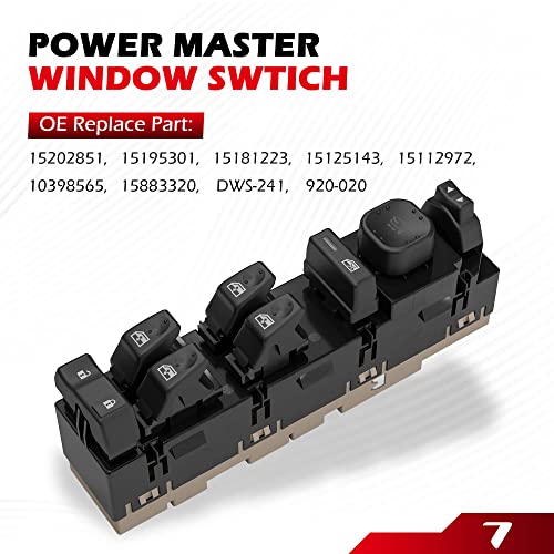 15883320 Standard Front Driver Side Master Power Window Switch And Door Lock With Folding Mirrors Compatible With 2003-2007 Chevrolet, Gmc, Cadillac Select Models, Replaces# Dws-241, 920-020 #TOP2