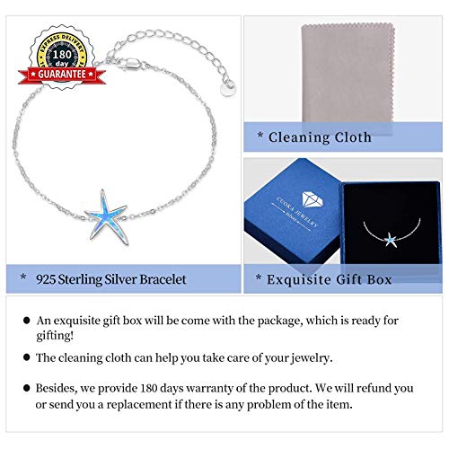 Cuoka SILVER CHARM BRACELETS FOR WOMEN 925 Sterling Silver With Blue Fire Opal Starfish Adjustable Bracelet, Beach Nautical Tiny Jewelry Easter Mother Day thumb #6