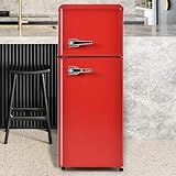 ZWJABYY Frigorífico Retro con Congelador De 92 L / 105,5 Cm X 41 Cm X 45,5 Cm con Congelador De 28 L, Estantes En La Puerta Y Estantes De Vidrio. 116 Kwh/Año, -27 °c - 13 °c,Luz LED Red