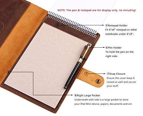 Leather Cover For 6"X9" Steno Notebook, Leather Folio Cover Compatible With 6X9 Spiral Steno Pads, A5 Notebook Organizer With Pen Loop - Brown #TOP4