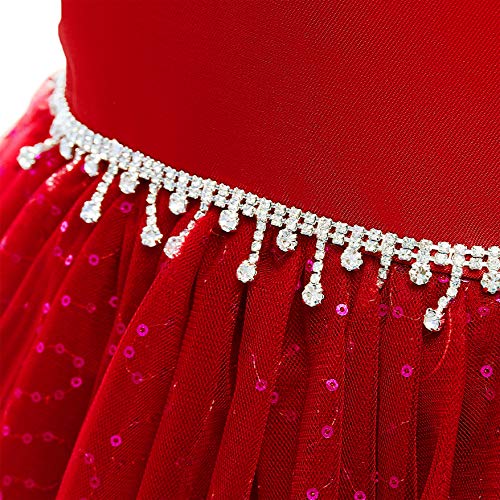 Weileenice Bright Red Flower Girl Vintage Dress Christmas Kid Wedding Birthday Photography Evening Holiday Ceremony Pageant Ballgown Toddler Special Occasion Sequined Skinny Dresses 4-5 Formal Party #TOP5
