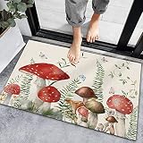 Indoor Doormat Absorbent Bath Rugs Entrance Non Slip Front Door Mat Spring Green Botanical Mushroom