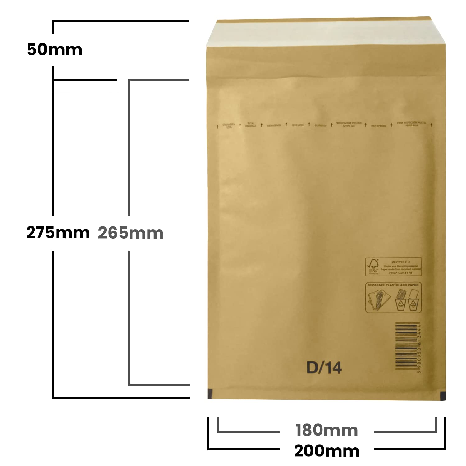Netuno 10x sobres acolchados con burbujas de aire marrones DIN 14/D 200x275mm sobres de burbuja de aire autosellados reciclables resistentes al desgarro bolsa embalaje envíos postales tránsito ropas