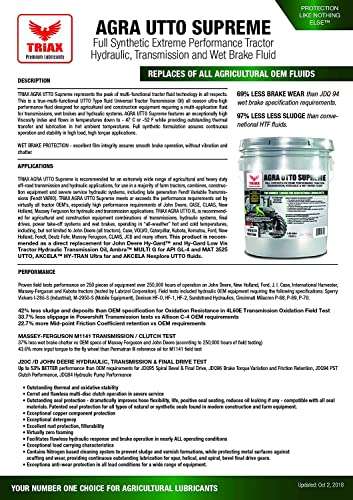 Triax Agra Utto Supreme Tractor Htf Full Synthetic, Universal Hydraulic Transmission Fluid And Wet Brake Oil, All Season, Replaces 99% Of Oem Tractor Fluids, Arctic Grade -52 F Cold Flow (1 Gallon) #TOP4