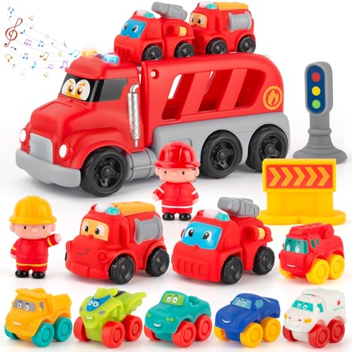 bessome 13 PCS Cartoon Cars With Trailer