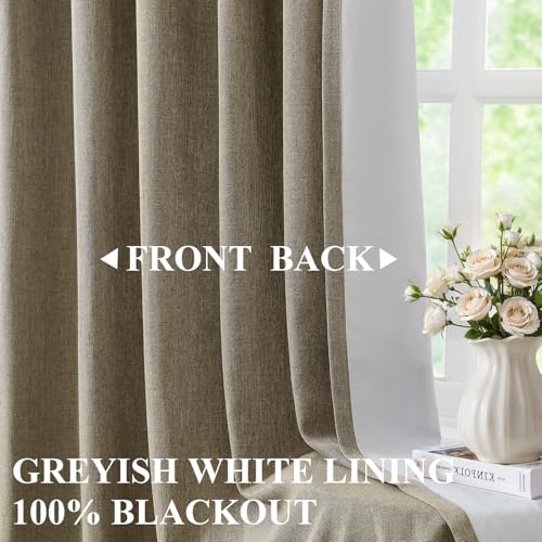 Image of Vision Home Brown Pinch Pleated Full Blackout Curtains Linen Blended Room Darkening Window Curtains 102 inch for Living Room Bedroom Thermal Insulated Pinch Pleat Drapes with Hooks 40 inch Wx102 Lx2