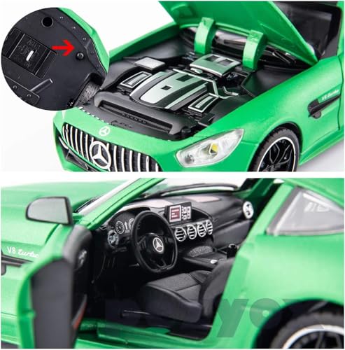 Image of 1 /24 Benz AMG GTR Toy Cars Model Car, Zinc Alloy Pull Back Toy car with Sound and Light for Kids Boy Girl Gift (Green)