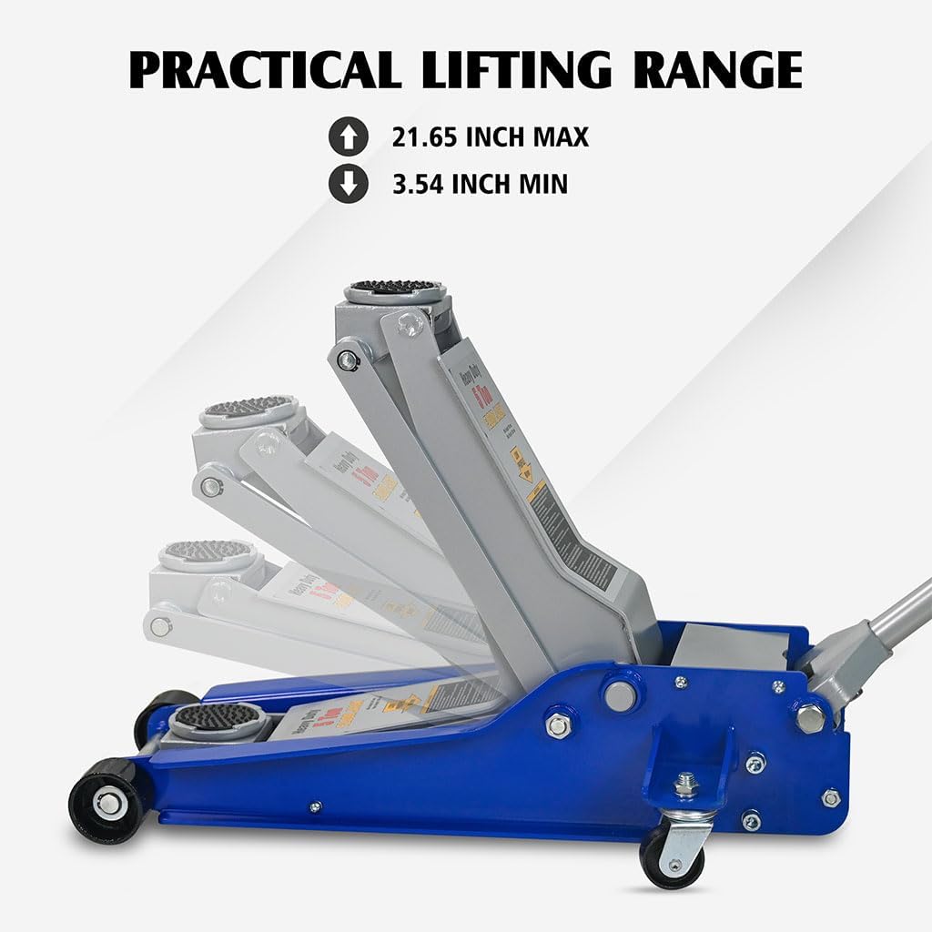 Steel Engine Motor Stand, 5 Ton (11,000lbs) Low Profile Floor Jack Hydraulic Jack with Dual Piston Quick Lift Pump,Heavy-Duty Steel Floor Jack Lifting Range 3.54"-21.65" for Various Vehicles