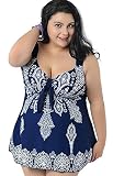 GSHappyGo Women's Plus Size Two Piece Pin up Tankini Swimwear Bathing Suit Navy US 26W