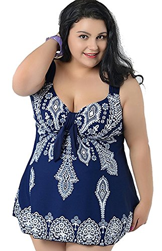Gshappygo Women's Plus Size Two Piece Pin Up Tankini Swimwear Bathing Suit Navy Us 26W #TOP2