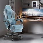 Dowinx Gaming Chair Fabric with Pocket Spring Cushion, Massage Game Chair Cloth with Headrest, Ergonomic Computer Chair with Footrest 290LBS, Blue and Grey - Image 2