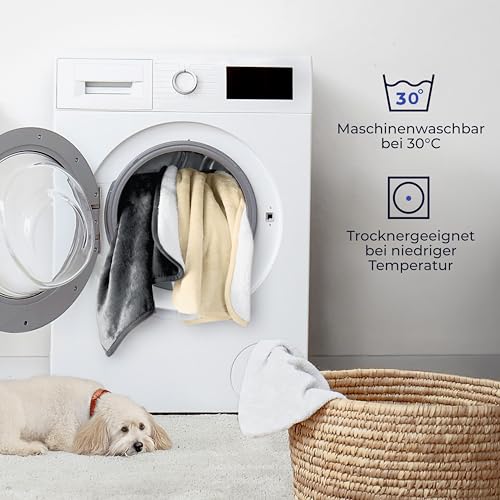Dreamzie - wasserdichte Decke 127x152 cm - Hundedecke Sofa und Bett - Reversible Decke Wasserdicht aus Sherpa-Fleece – Waschbar – Beige