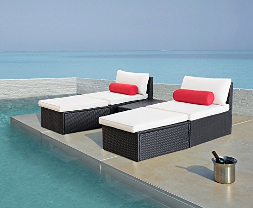 Flamaker 5 Pieces Patio Furniture Sets Modern Outdoor Furniture Set Clearance Cushioned Pe Wicker Chaise Lounges Rattan Daybed Conversation Sets With Table (Rattan/Black) #TOP5