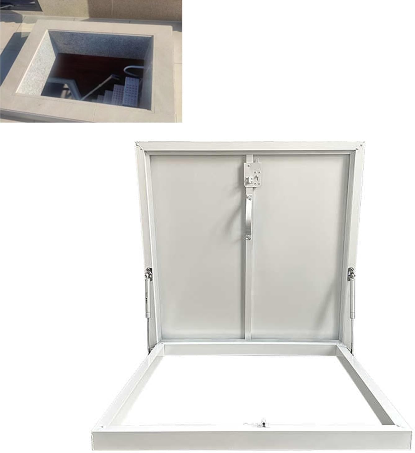 Roof Access Hatch, White Rainproof Rooftop Skylight, Heavy Duty Attic Hatch Cover, Steel Basement Stairs Outlet Lid with Latch Lock