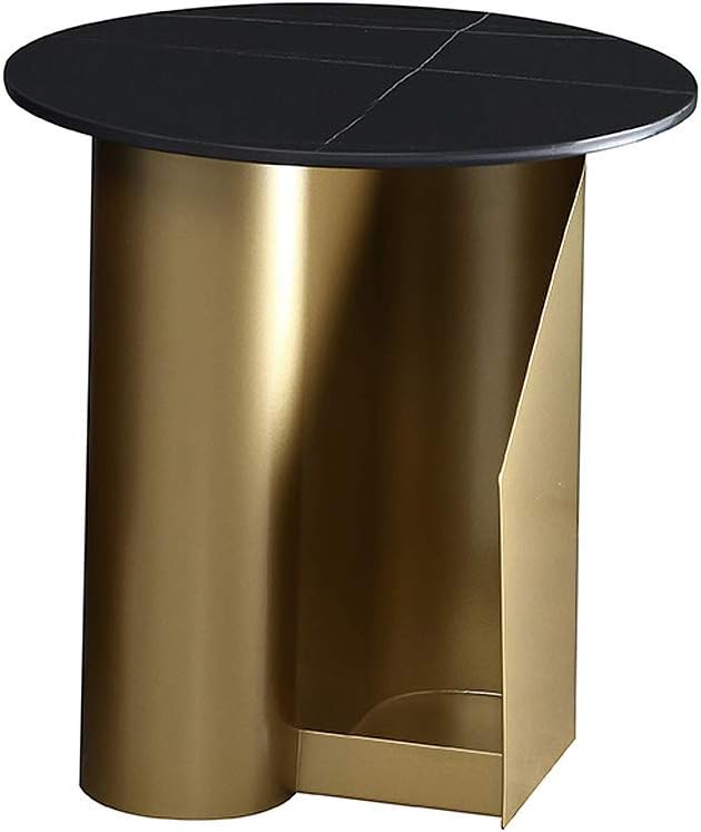 Side Table/End Table,Sturdy End Table Round Coffee Table with Metal Frame and Sintered Stone Table Top for Living Room Studio