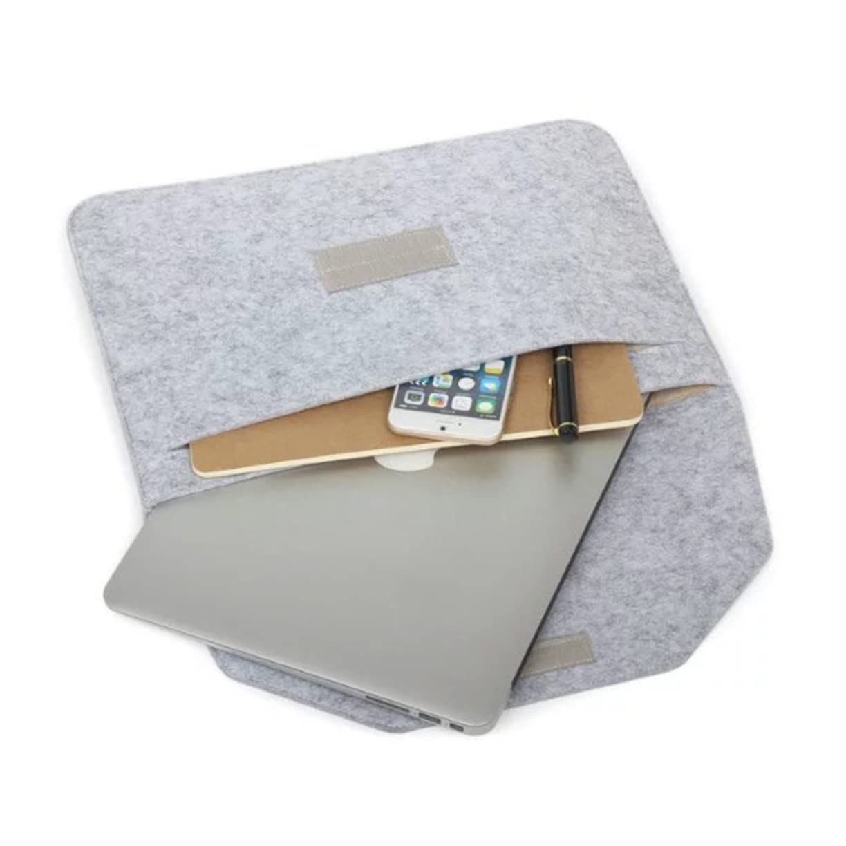 KALLORY 1pc Portable Laptop Storage Bag Light Grey Felt Sleeve for Tablets and Notebooks Protective and Organized Computer Case for Travel and Office Use