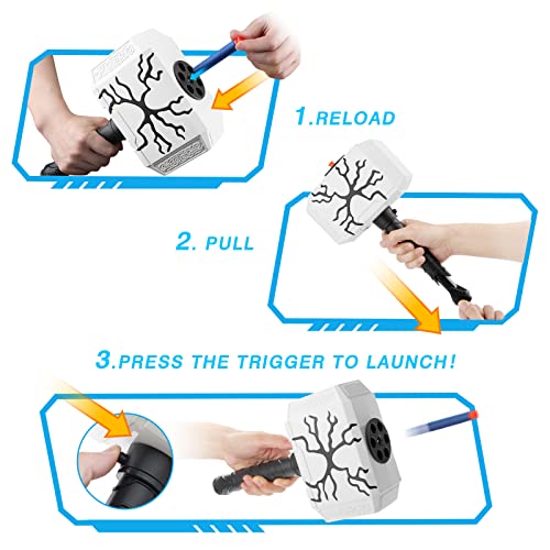 Thor Blaster Hammer Toy Gun - Foam Bullet Blasters Electric Thunder Mjolnir Hammer With Light And 20 Suction Tips Darts Shooting Games Roleplay Super Hero Toys For 3+ Year Old Kids Boys Girls Gift #TOP3