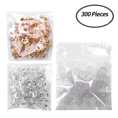 Senkary 150 Pairs Earring Backs Plastic Rubber Earring Backings Bullet Clutch Earring Stopper Findings With Pad, Silver, Gold And Clear (50 Pairs Each) #TOP6