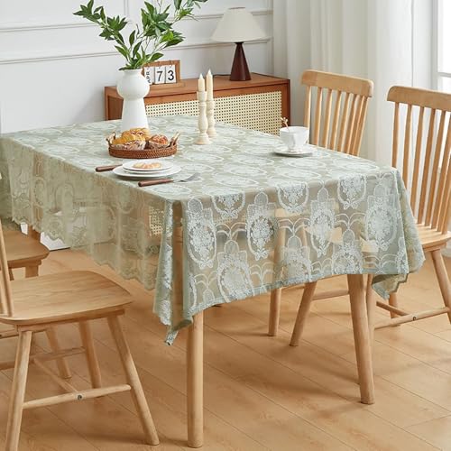 Nappe lavable vert rectangulaire 132x230 broderie table cuisine