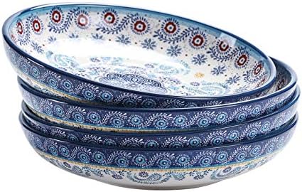 Bico Blue Talavera 35oz Dinner Bowls, Set of 4, for Pasta, Salad, Cereal, Soup & Microwave & Dishwasher Safe