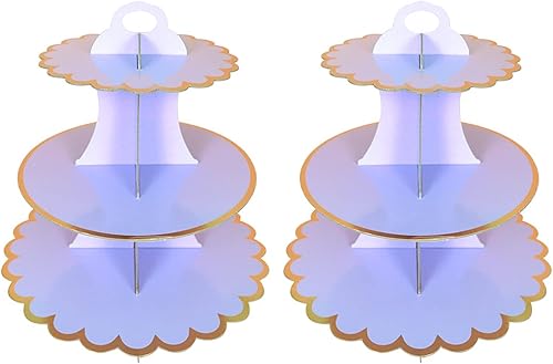 Miniatura 12 de Paquete de 2 soportes de cartón para tartas, 3 niveles de papel para postres redondos para cupcakes, soporte de repostería desechable