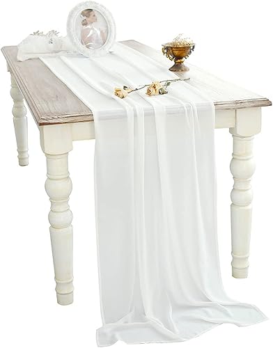 SHERWAY Camino de mesa de boda de gasa blanca de 27 x 216 pulgadas, extra largo de 18 pies, mantel blanco para mesa, decoración rústica de boda,