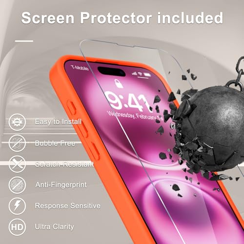 Image of YENAPOON for iPhone 16 Plus Case, Matte Magnetic Phone Cover [with 1 Screen Protector] [Support for MagSafe] [Shockproof Military Grade Protection] Translucent Frosted Back, Orange
