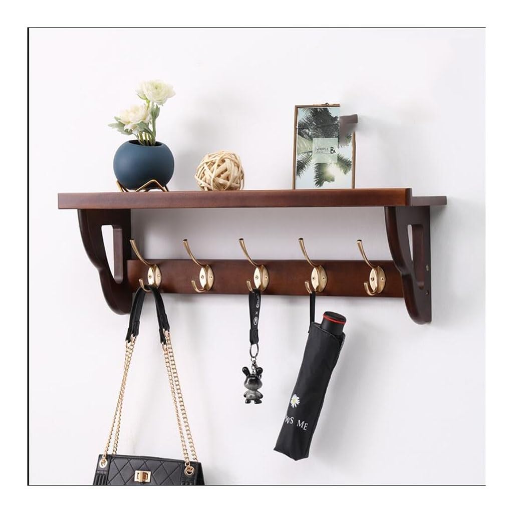 JNTFNE Wall Mount Coat Rack with Shelf - Wood Hanging Hanger Hat for Entryway Mudroom Hooks Underneath