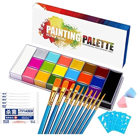 20Farben Body Painting Gesichtsfarbe Kit,Körperfarben Gesicht Körperbemalung Öl,Sicher Schminkpalette Schminkfarben Kinderschminke Set Face Painting Set für Kinder Erwachsene,Halloween,Party,Colsplay Cover