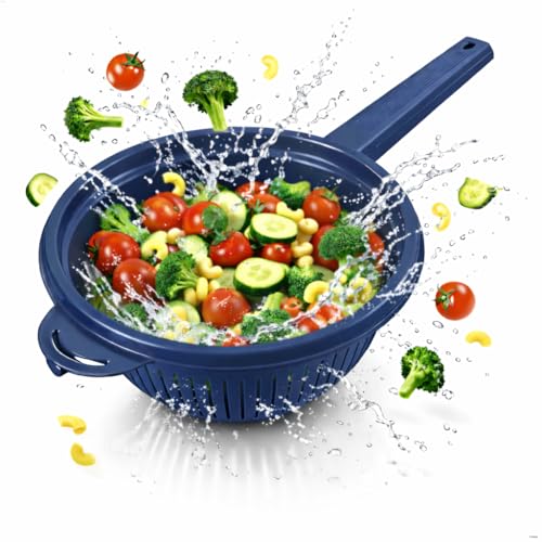 Colino in plastica con manico, scolapasta da cucina, scolapasta impilabile, 40 cm, blu