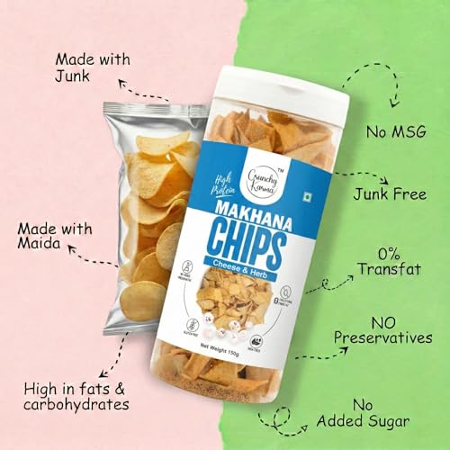 Image of Makhana Chips Cheese & Herb | Baked Foxnut Chips | High Protein Healthy Snack | Gluten Free | No Trans Fat | Crispy Low-Calorie Snack for Anytime Munching - 150g (Pack of 2)