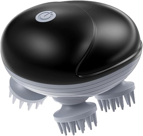 Vista 9 de ORIA Masajeador eléctrico de cabeza, masajeador inalámbrico para el cuero cabelludo, rascador de cabeza impermeable de mano con 3 modos, 4 cabezales