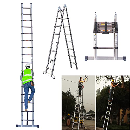 5M(2.5M + 2.5M) A Frame Telescopic Ladders, Stainless Steel Extendable Loft Ladder, Multi-Purpose Collapsible Ladder Max Load 150kg/330lb, For Decorating, Painting, Home DIY