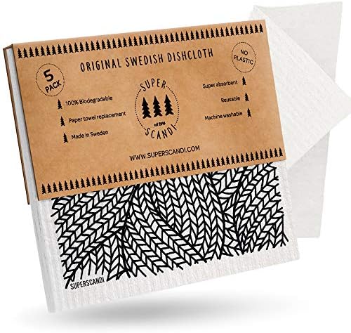 SUPERSCANDI Made in Sweden Dish Cloths Eco-Friendly Paper Alternative Apple Green 6 Pack Reusable Compostable Kitchen Dish Cloths & Rags