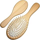 Bambus Haarbürste Holz - umweltfreundliche Holz Haarbürste klein mit Bambusborsten und sanften Kopfmassage Noppen, Vegan, Kleine Haar Bürste für Kinder und Erwachsene mit Holzborsten, 23 x 6,5 cm
