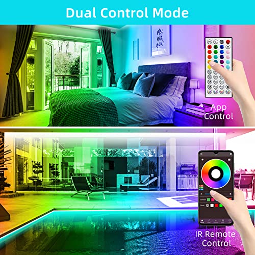 130Ft Led Strip Lights (2 Rolls Of 65Ft), Music Strip Lights Rgb Color Changing,App Control Strip Lights For Bedroom, Living Room, Kitchen, Party Decorationcontrol Strip Lights (Multi-Colored, 130Ft) #TOP2