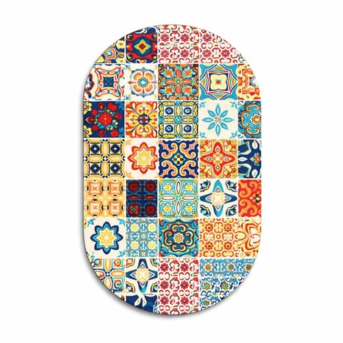 ANSHMJIMN Anti-Slip Bath Mat with Colorful Tile Design | Soft & Super Absorbent Bathroom Floor Mat | Quick Dry, Non-Skid Backing | Multi-Purpose Use for Bathroom, Kitchen & Entryway