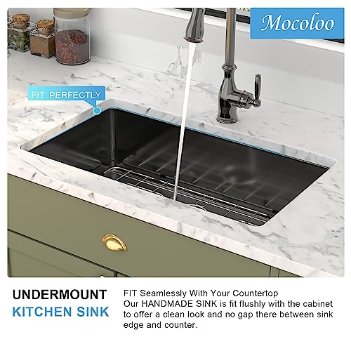 Black Undermount Kitchen Sink - Mocoloo 33X19 Gunmetal Black 16 Gauge Stainless Steel Deep Undermount Single Bowl Kitchen Sinks 33 Inch #TOP4