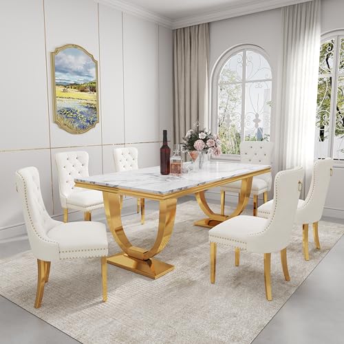 Marble Dining Table Set for 6,70