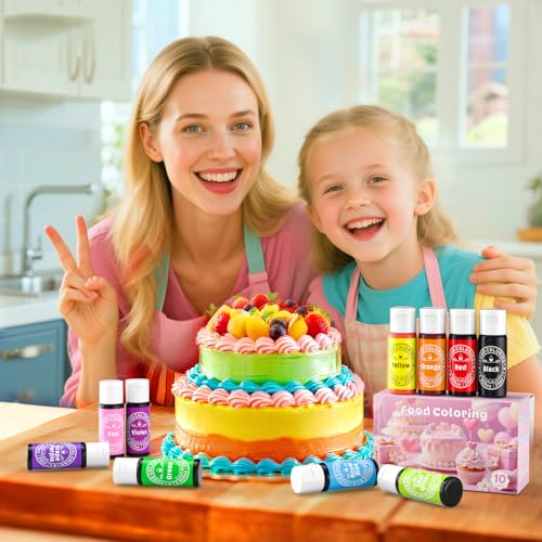 Image of Food Coloring Liquid 25mlx10 Colors for Baking,Cherrysea Food Grade Cake Food Coloring Set for Halloween, Fondant, Cookies, Icing, Easter Egg Dessert Decorating Making DIY Supplies Kit