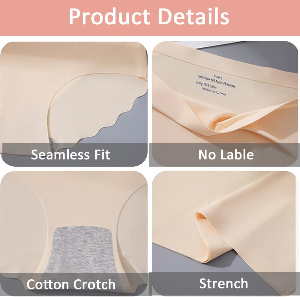 Women Seamless Underwear Mid Waisted Brief Invisible Panties No Show Hipster Full Coverage Underpants Pack of 6 - Image 7