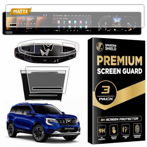 Image of Spartan Shield [3 PACK] MATTE Screen Guard for MAHINDRA XUV 7XO 2026+ || AX, AX3, AX5, AX7, AX7T & AX7L || 12.3 INCH TRIPLE SCREEN with *** ADRENOX+ BADGE CUTOUT *** + Flexible TPU for Steering & Storage Panel Protector || Anti Scratch || Water Repellant || With Complimentary Installation Kit || Bubble Free Application || XUV7XO Digital Instrument Cluster Protective Film || NEW 2025 Car Stereo Accessories [Not Tempered Glass] [CHECK ADRENOX BADGE BEFORE ORDERING]
