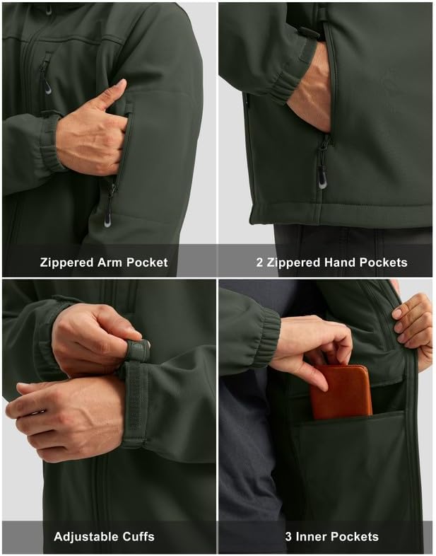 Pudolla Men's Softshell Jacket Fleece Lined Water Resistant Hooded Winter Coats for Men Outdoor Work Hiking with Pockets - Image 2