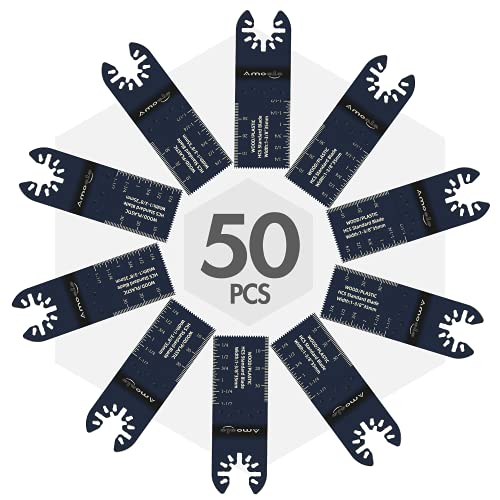 Amoolo 50pcs Oscillating Saw Blades, 1-3/8' Universal Multitool Oscillating Tool Blades for Wood and Plastics with Quick Release Design