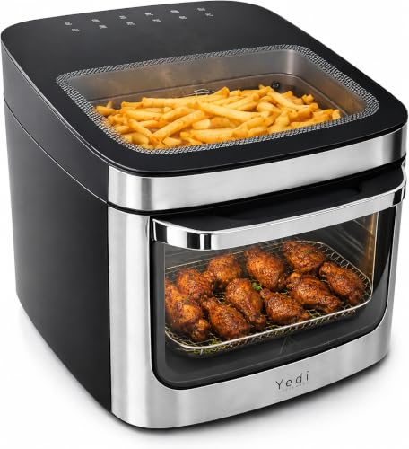 Yedi PureView Air Fryer Oven 12.7 Qt with Dual Viewing Windows - Stainless Steel & Black, Multi-Function with Rotisserie & Dehydration