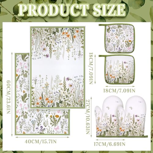 Leinuosen KOO-LEINUOSEN-537 6 Floral Plant Oven Mitts And Pot Holders Sets Farmhouse Kitchen Towels Absorbent Dish Towels thumb #2