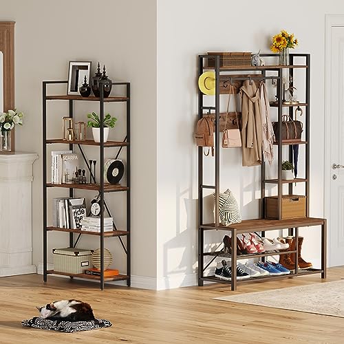 BON AUGURE Industrial 5 Tier Etagere Bookcases with 5-in-1 Hall