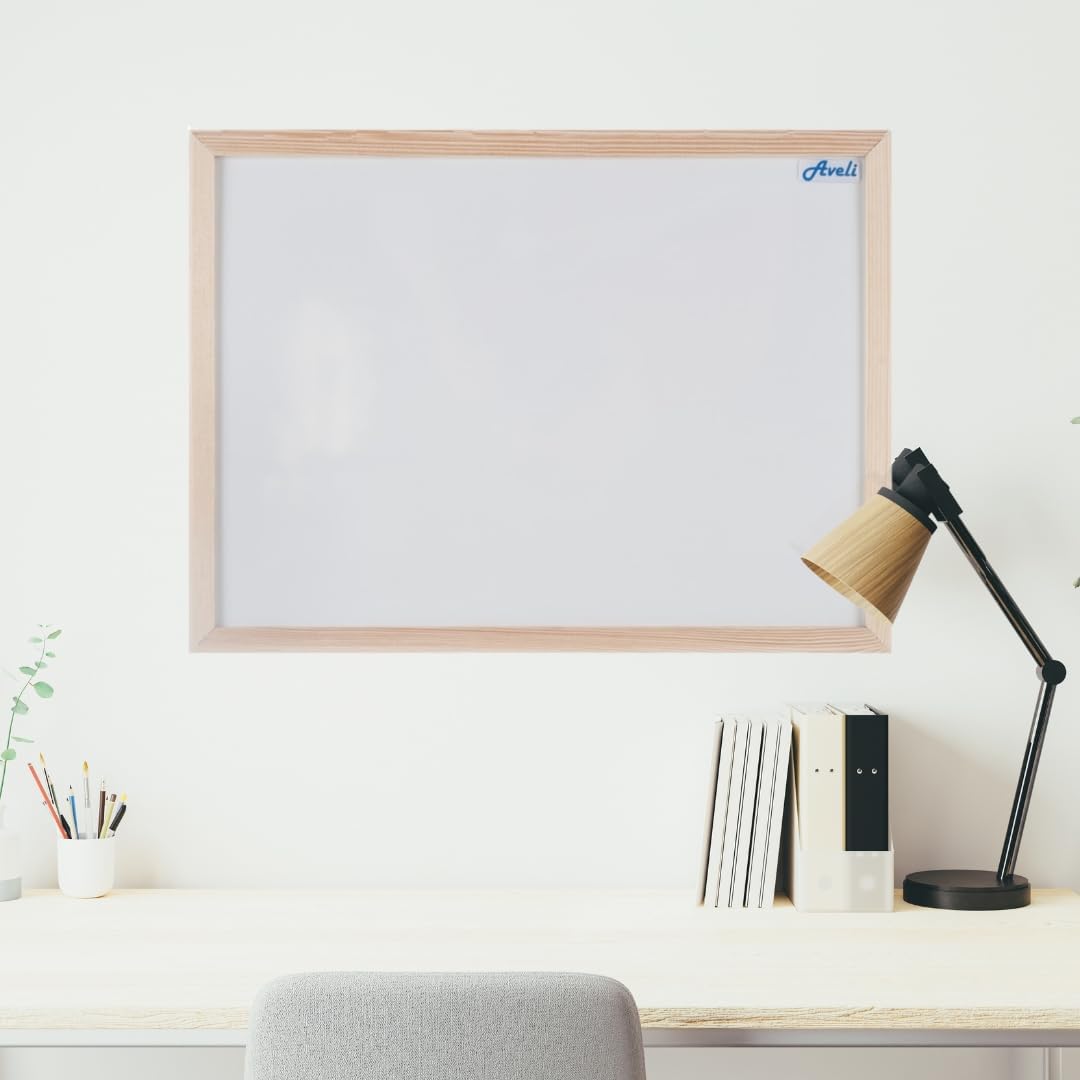AVELI Magnetic Board 60 x 40 cm - White Whiteboard with Wooden Frame - Magnetic & Writeable - Wall Mounted Horizontal/Vertical - for Office, School, Home