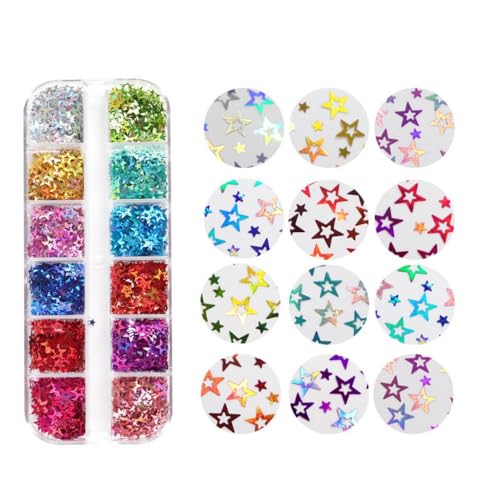 Image of 3 Box Star Nail Glitters Sequins Iirdescent Hographic Colorful 3D Flakes Gradirnt Nail Glitter Design Independence Day Shiny Glitter Powder Manicure for Women Nail Art DIY Decorations Charms
