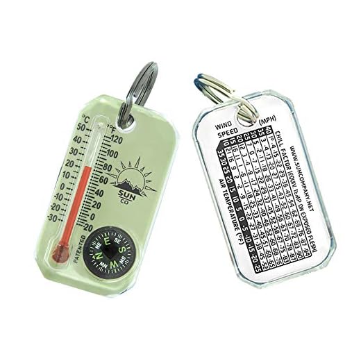 Sun Company LumaGage | Multi-Functional Glow-in-The-Dark Zipper Pull Compass & Thermometer with Wind Chill Chart | Ideal for Camping, Hiking, and Outdoor Navigation